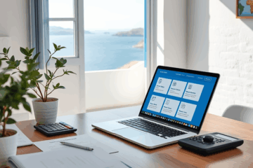 Ένας υπολογιστής με ανοιχτή σελίδα για online δάνεια, συμβολίζοντας την ασφάλεια και την ευκολία της διαδικασίας.