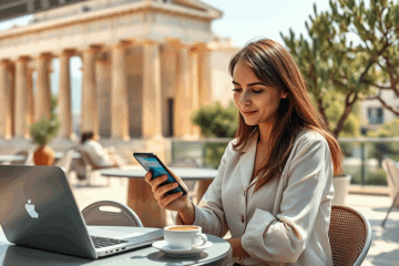 Άτομο χρησιμοποιώντας κινητό για αίτηση δανείου μέσω τραπεζικής εφαρμογής.