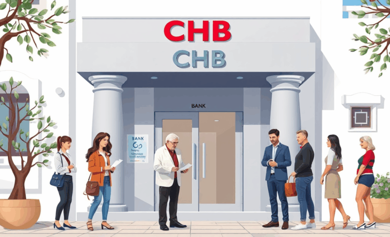Εικόνα με τραπεζικό κατάστημα CHB και πελάτες που λαμβάνουν πιστώσεις
