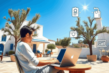 Άτομο που εργάζεται online σε φορητό υπολογιστή